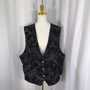 NEW VTG Laura Tyler Paisley Velvet Vest 22W Black Silver Shimmer 90s Made in USA